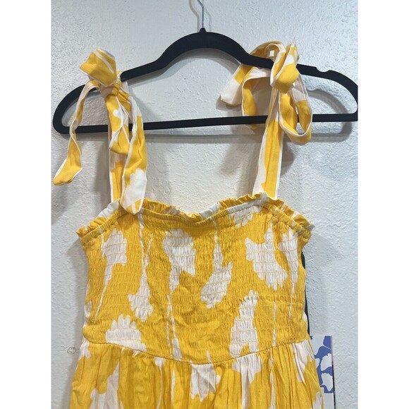 DVF Diane Von Furstenberg Target Smocked Tie Strap Yellow Ginkgo Midi Sz Small - Picture 6 of 9